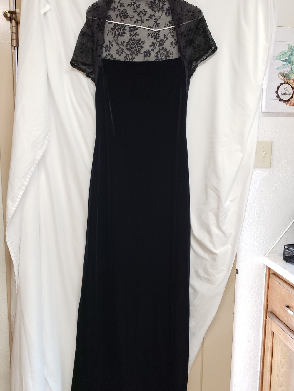 My Michelle Black BurnoutVelvet Maxi Dress Sheer Lace Arms And Back Med